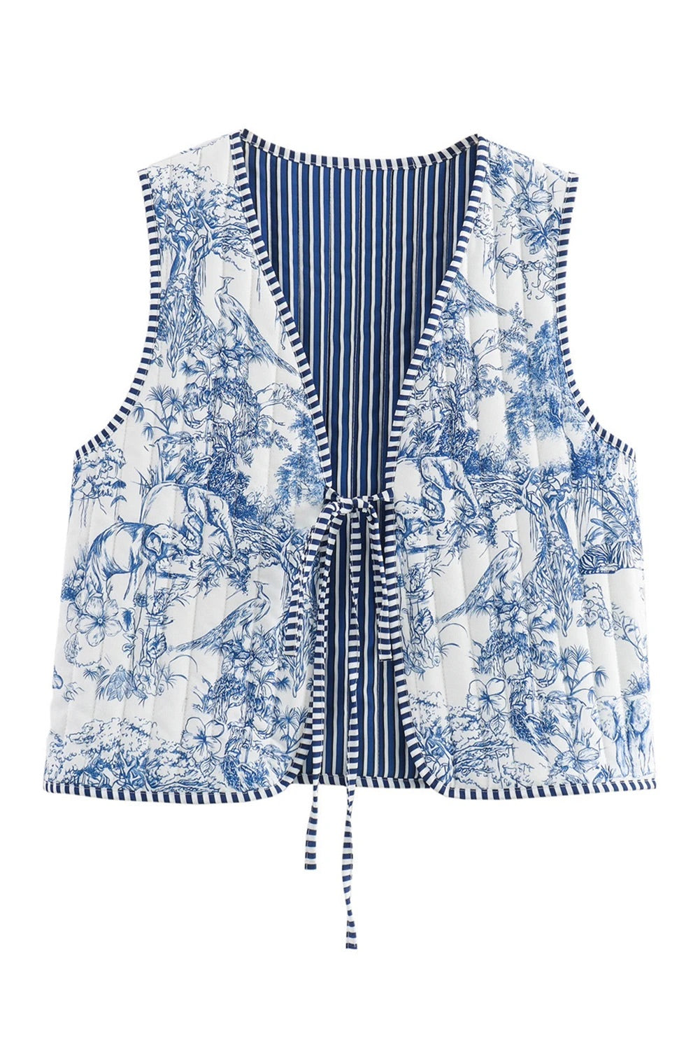 White Reversible and Striped Cardigan Vest