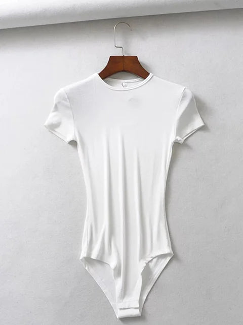 Summer Slim Short-sleeve O-neck Tops Bodysuits Female Rompers Jumpsuits