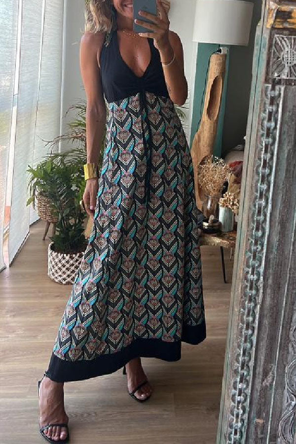 Inka Black-geometric Long Dress