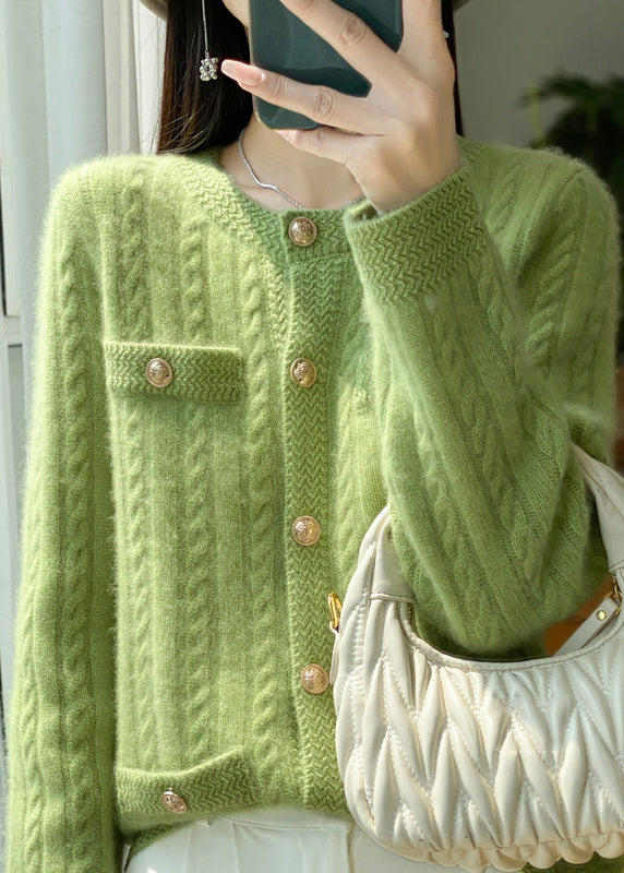 Style Beige O Neck Pockets Button Woolen Cardigans Winter Ry017