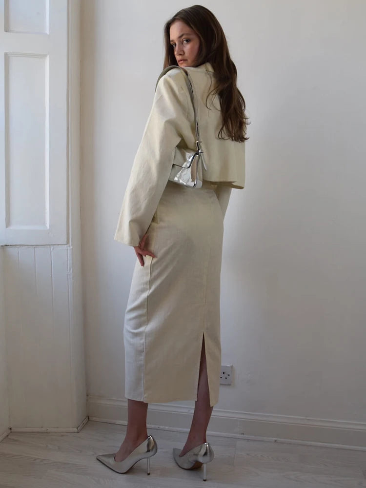 Autumn/winter Suit Set Long Sleeve Jacket Coat Button Top Mid Length Skirt Skirt Two Piece Party Formal