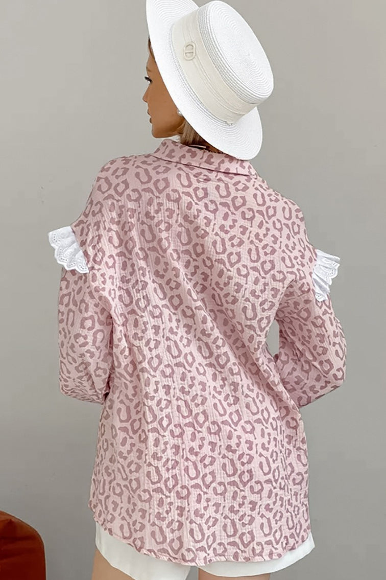 Leopard Print Cotton Long Sleeve Blouse