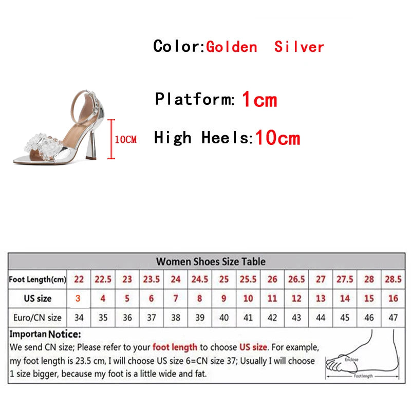 Liyke Pointed Open Toe 10cm Thin High Heels Gladiator Sandals Summer Crystal Bowknot Party Shoes
