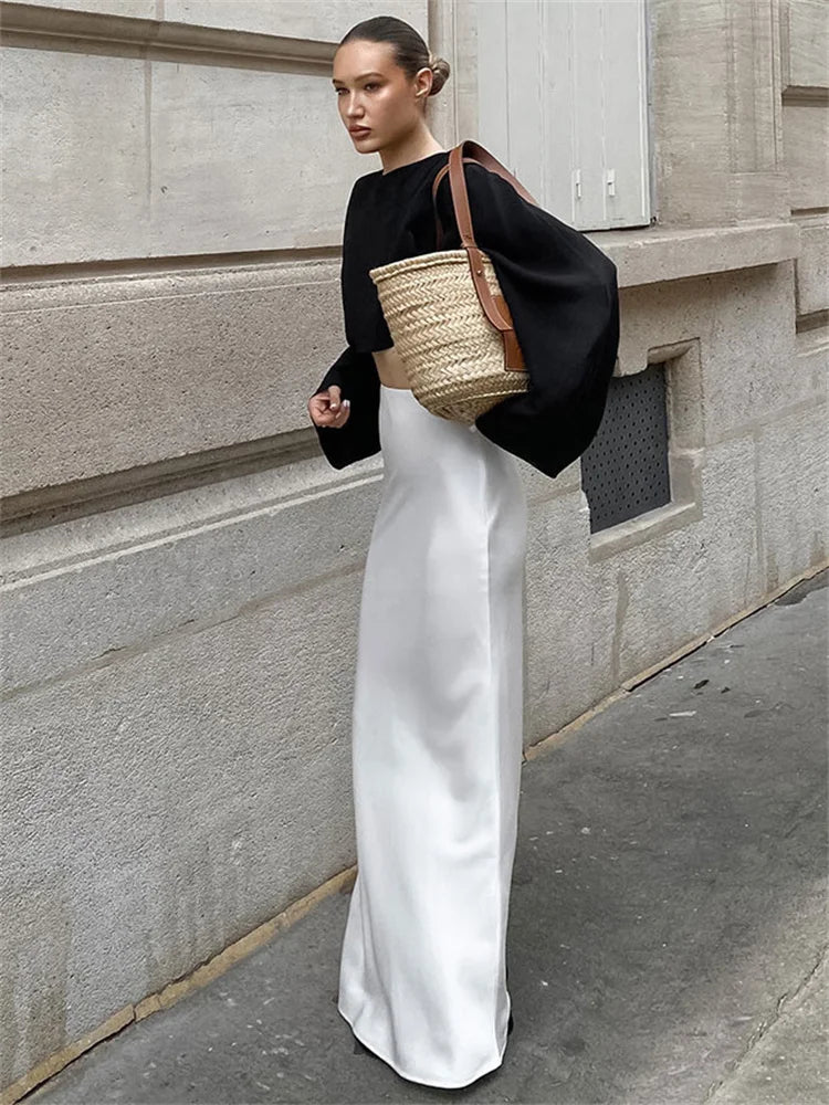 High Waist Long Skirt Satin Zipper Patchwork Y2k Maxi Skirt Summer Long Skirt
