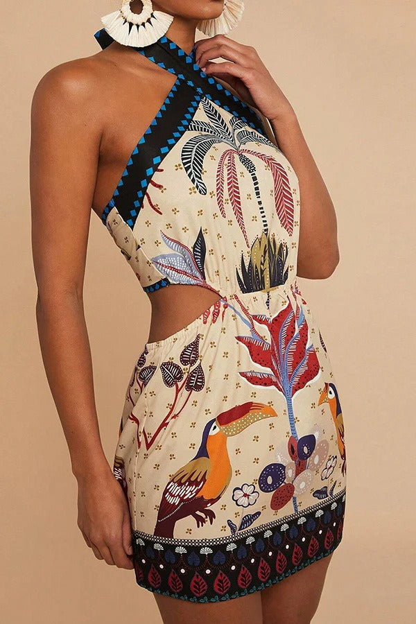 Halter Tie Back Mini Dress