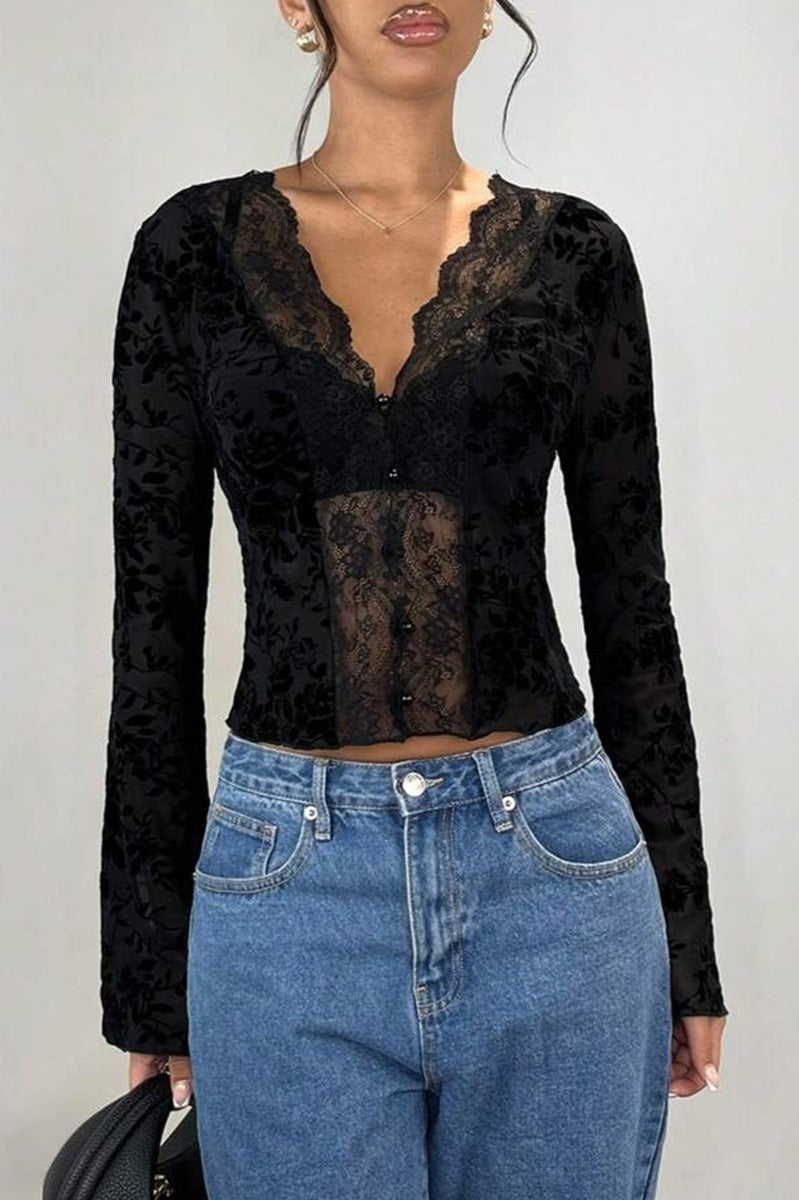 Leopard Print Lace-paneled Blouse
