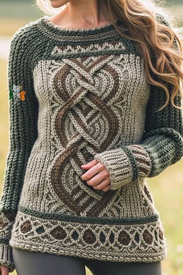 Contrast Celtic Knot Irish Shamrock Sweater