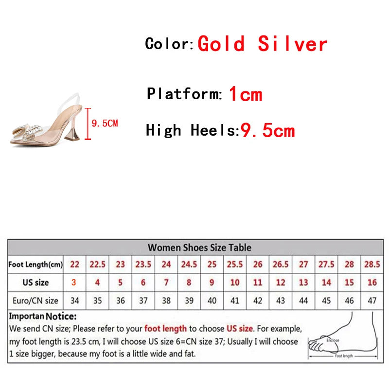Pvc Transparent Pumps Crystal Bowknot High Heels Sandal Wedding Prom Shoes