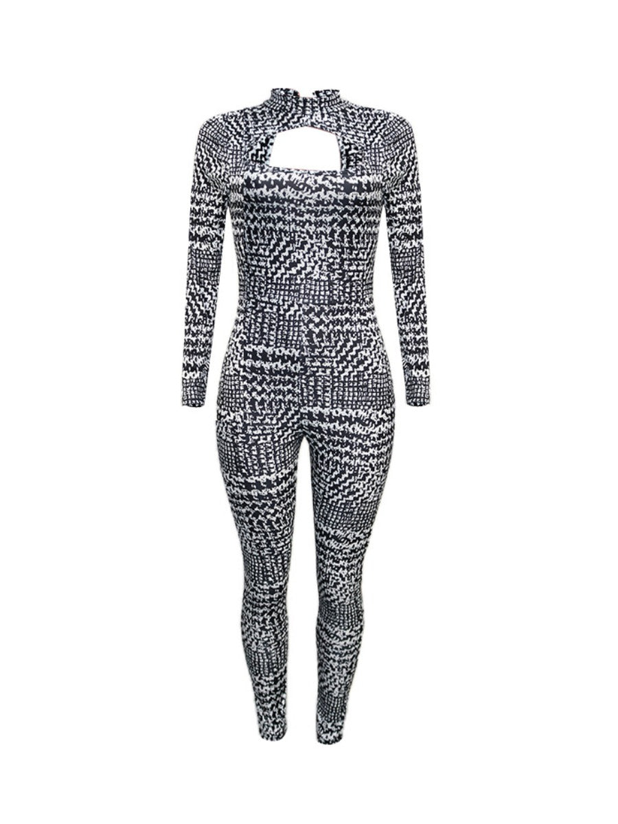Houndstooth Cut Out Skinny Jumpsuit Bo2152