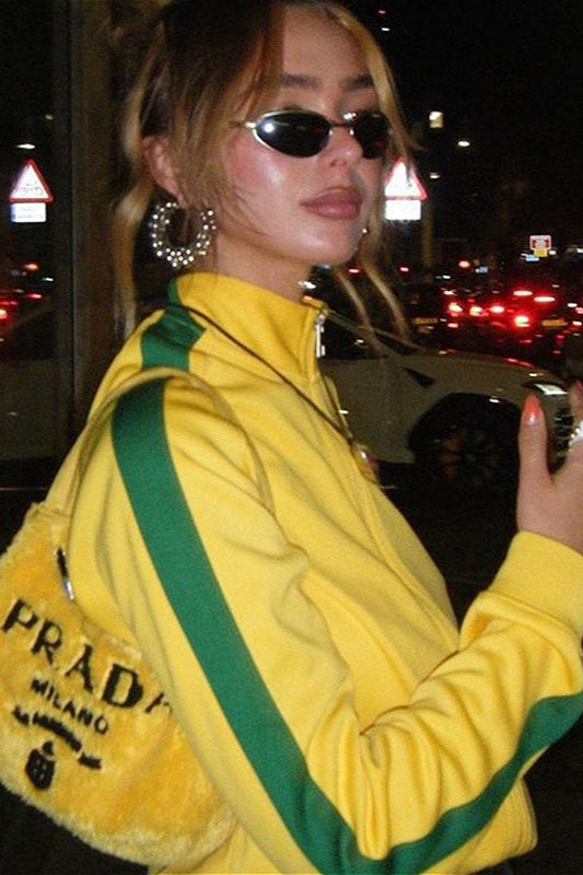 Color Block Embroidered Loose Zip Sweatshirt