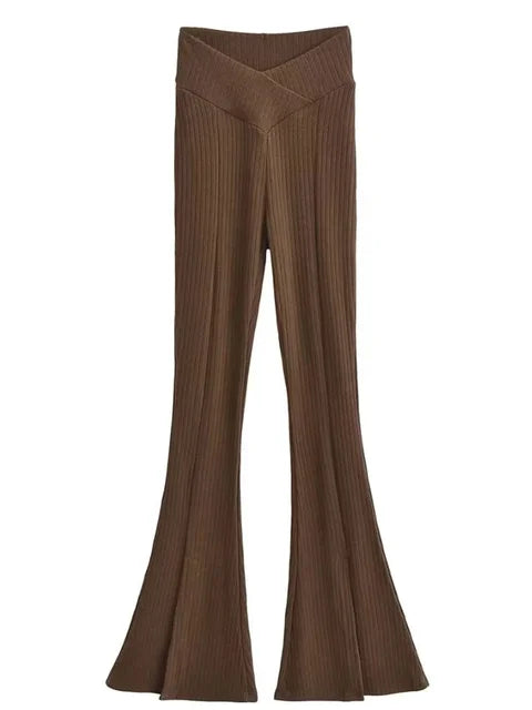 Knit Skinny Flared Trousers Split Out Trousers for Cross Low Waist White Flared Pants New
