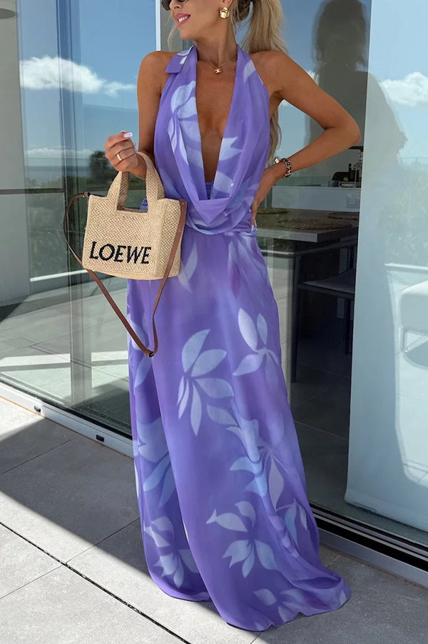Sleeveless Backless Halter Neck Lace Up Maxi Dress