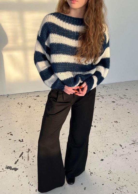 Relaxed Striped Knit Off-shoulder Sweater