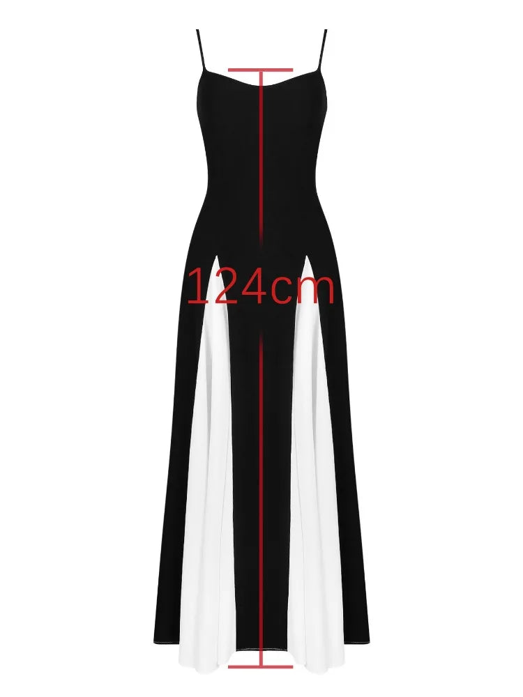 Summer Backless Contrast Halter Dresses for Slim Party Dress ’s Spaghetti Long Dress New
