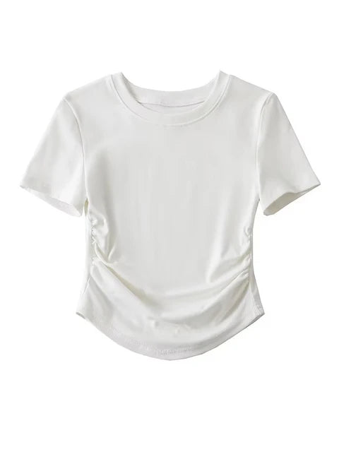 Harajuku Crew Neck Short Sleeve Cotton Tee With Ruched Sides Detail T-shirts