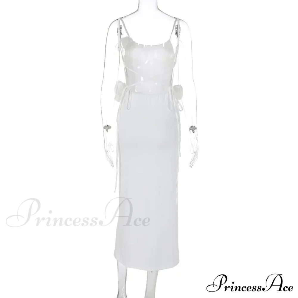 Applique Bandage Sleeveless Summer Vestido Midi Dress