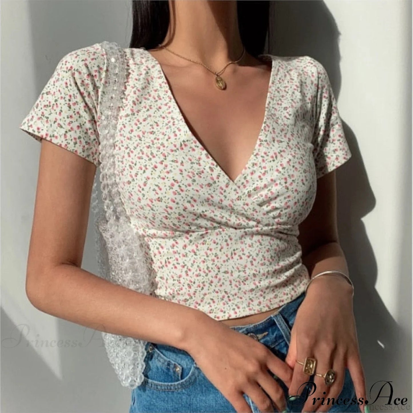French Retro V-neck Short-sleeved T-shirt