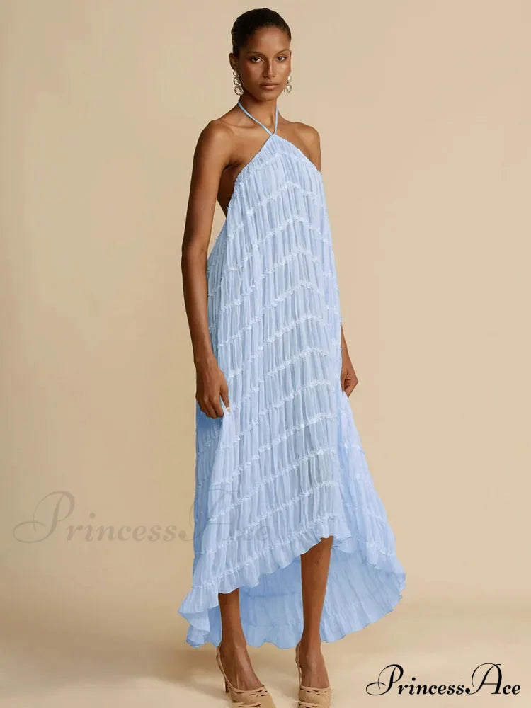 Halter Neck Stylish Ruched Midi Dress