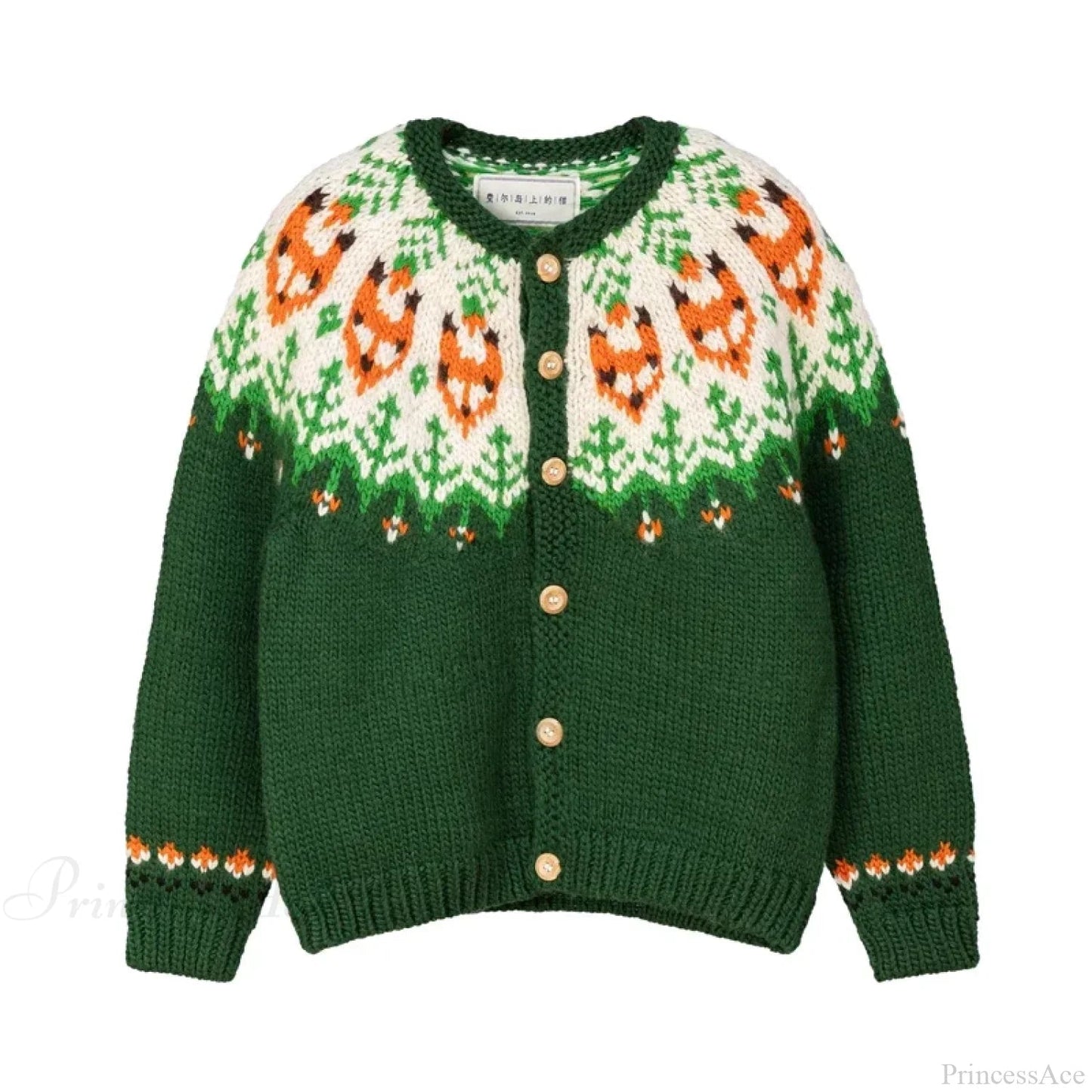 Handmade Thick Warm Fair Isle Nordic Green Cardigans Christmas Sweater