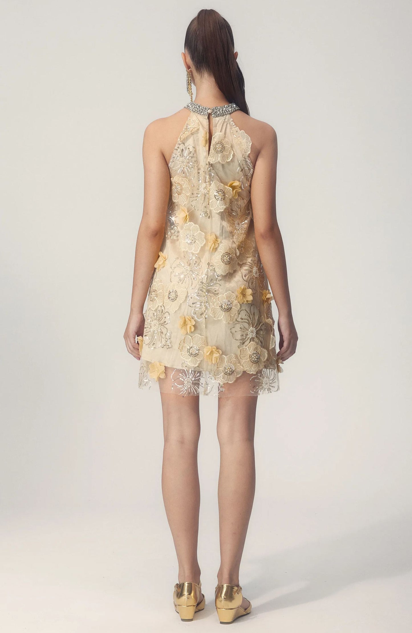 Ella Halter Embroidered Sequins Mini Dress