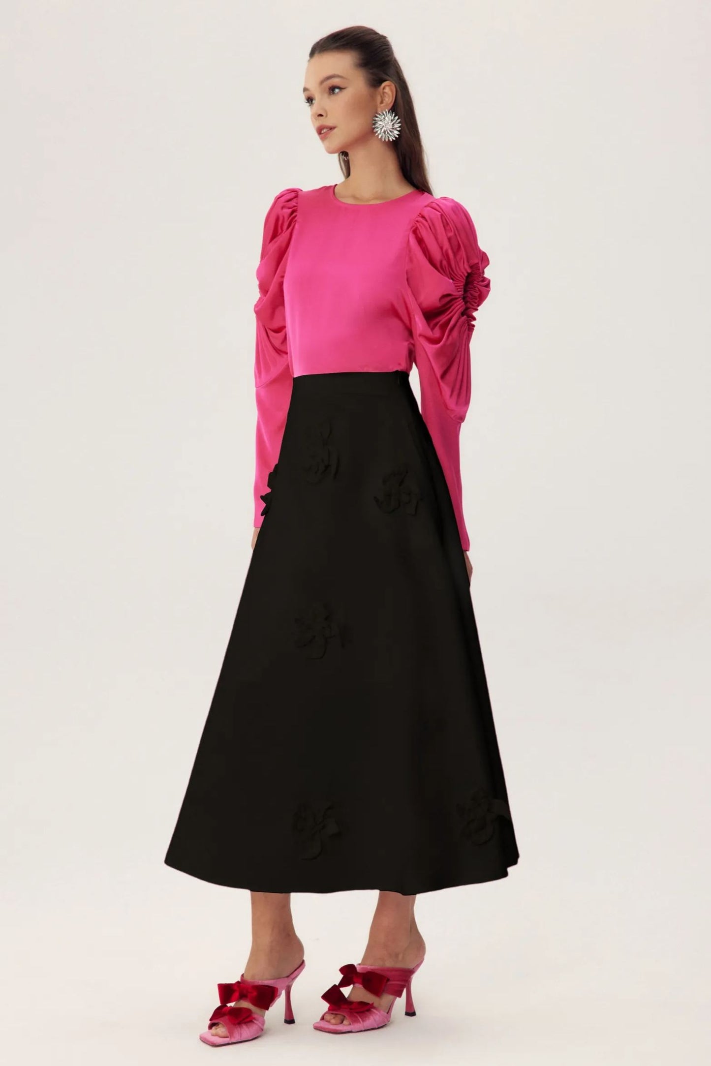 Una Sclupted Flower A-line Midi Skirt