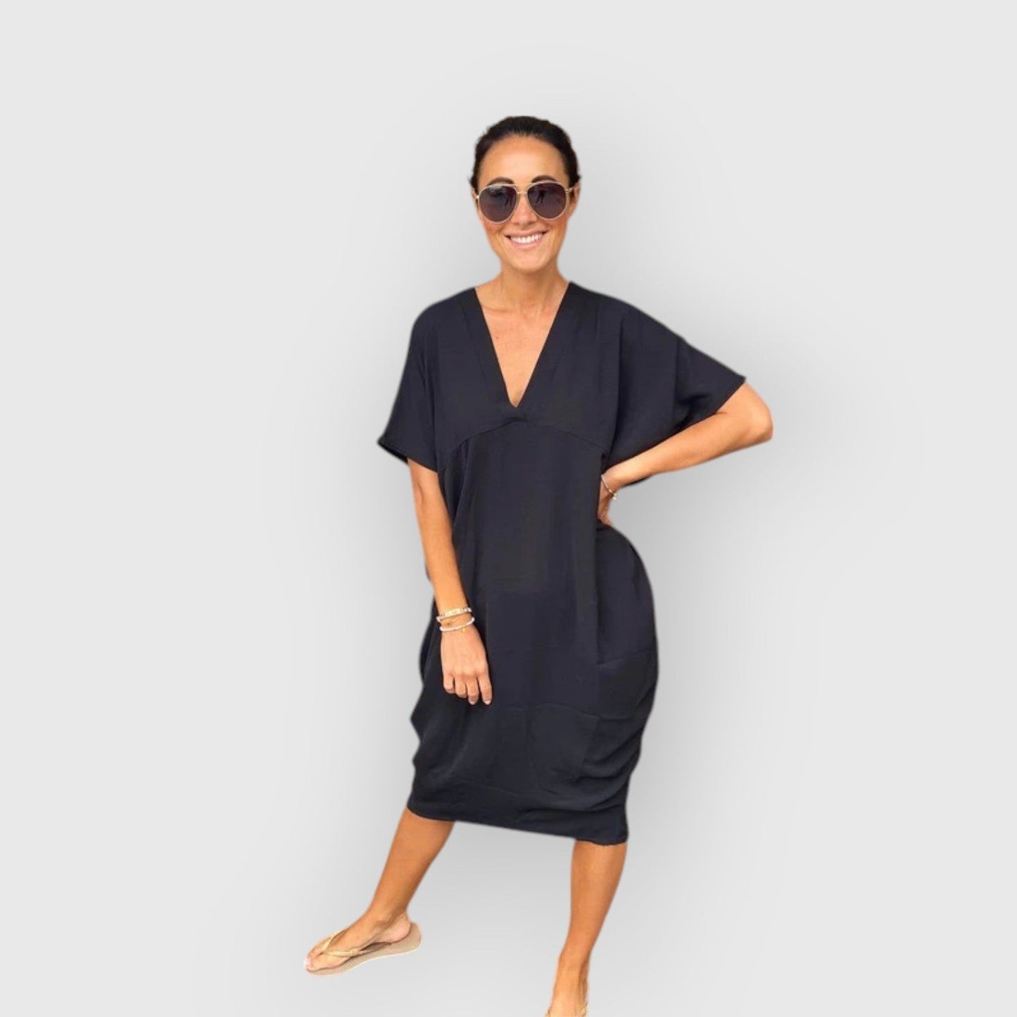 Danielle - Flowy Short Sleeve Midi Dress