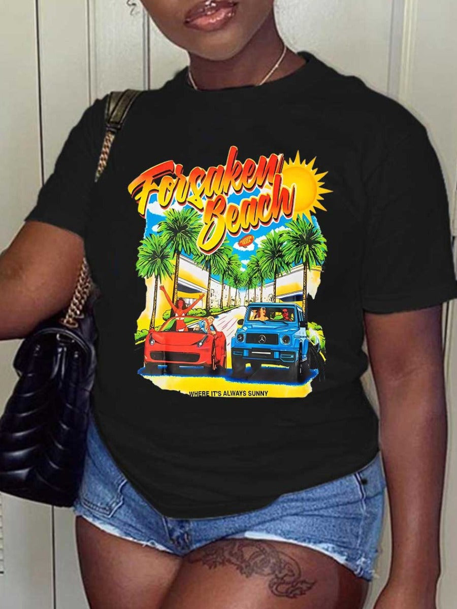 Gradient Palm Tree Letter Print T-shirt Ar5036