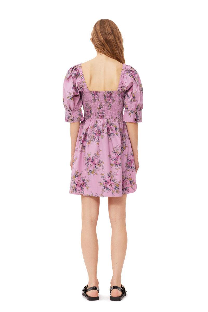Puff Sleeve Square Collar Smocked Elastic Mini Dress