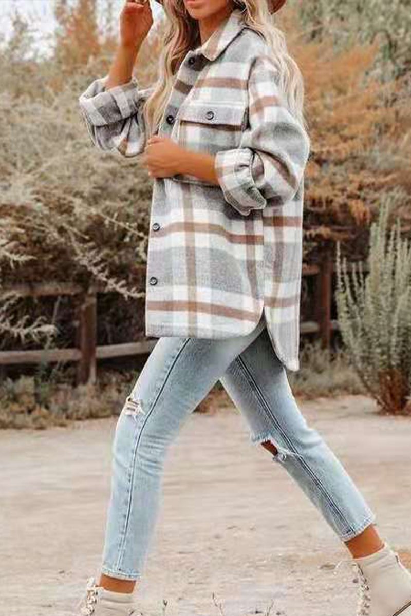 Lapel Loose Plaid Wool Coat