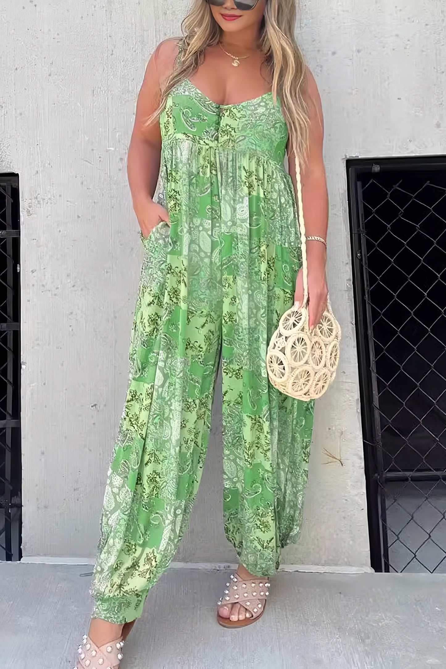 Print Backless Cami Jumpsuits
