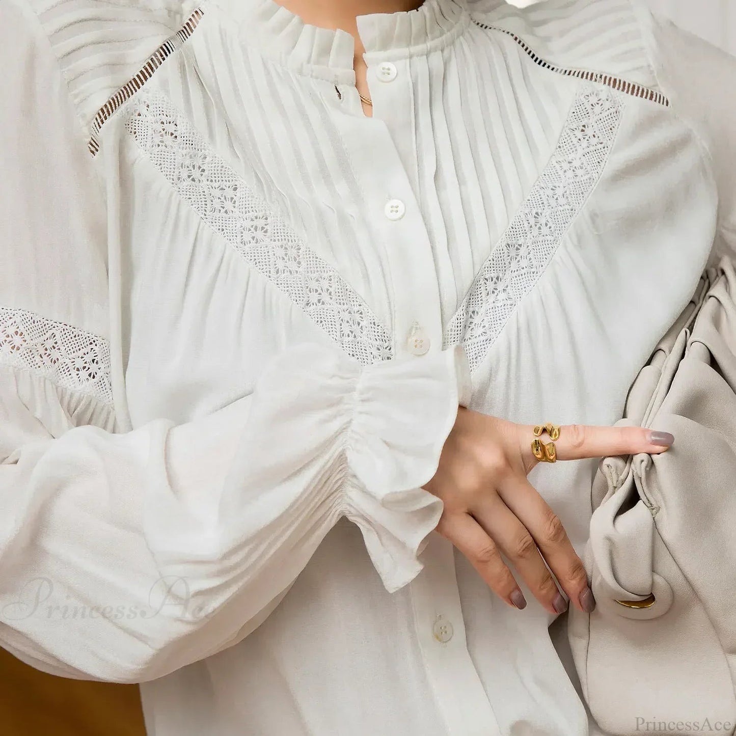 Lantern Sleeve White Lace Party Cotton Blouse