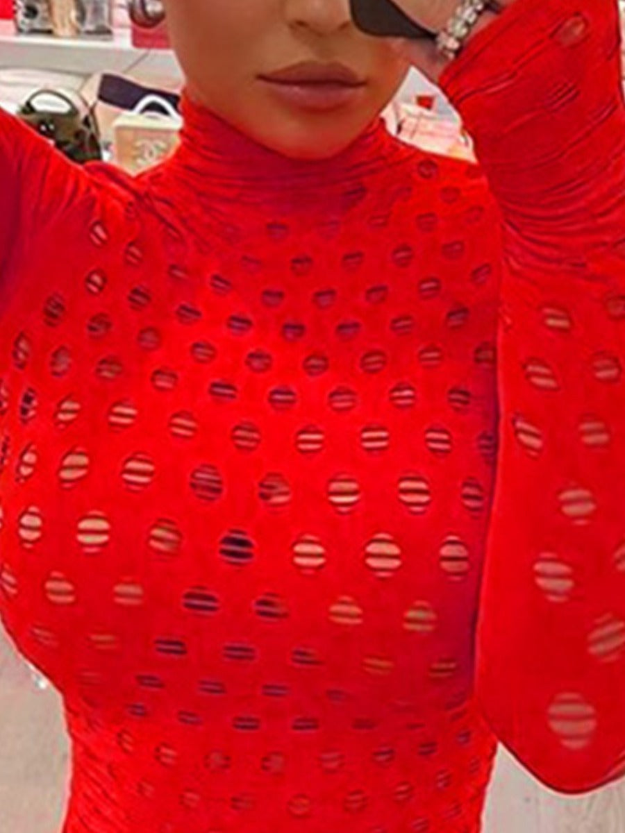 Sxy Turtleneck Cut Out Skinny Pants Set At8012