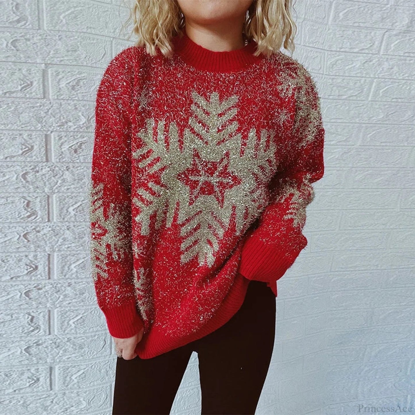 O-neck Shiny Loose Autumn Winter Female Long Sleeve Christmas Sweater