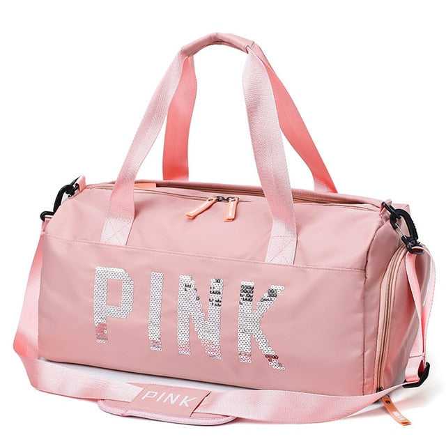 Sequins Pink Travel Bag Fitness Training Bag for Sports Gym Female Yoga Dry Wet Separation Shoes Bags
