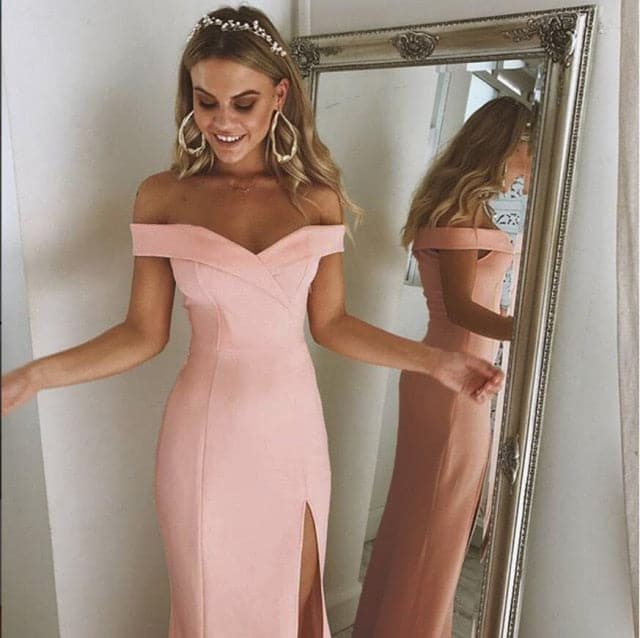 Summer Off Shoulder Slim Cotton Maxi Dresses