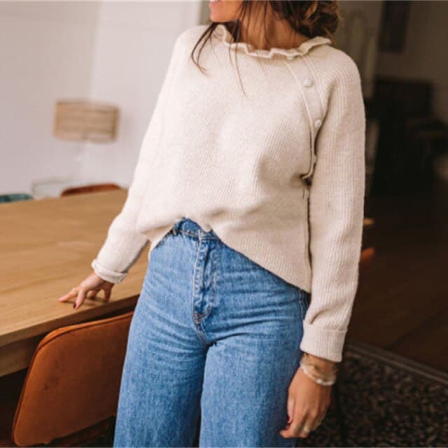Dressbetty - Sweater Spring Autumn Long Sleeve Basic Knitted Tops Loose Pullover White Khaki Sweaters for