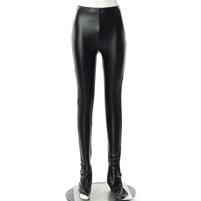Pu Leather Pants Hollow Out Color High Party Night Clubwear Long Pencil Pants for Outfit