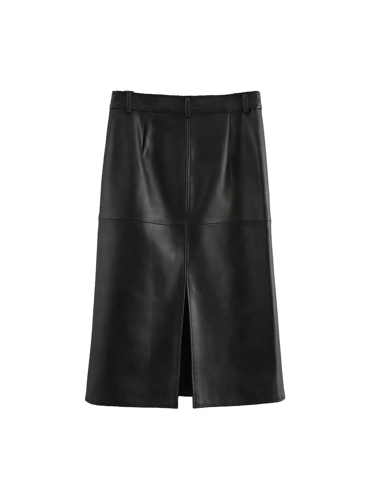 Pu Leather Slit Skirt