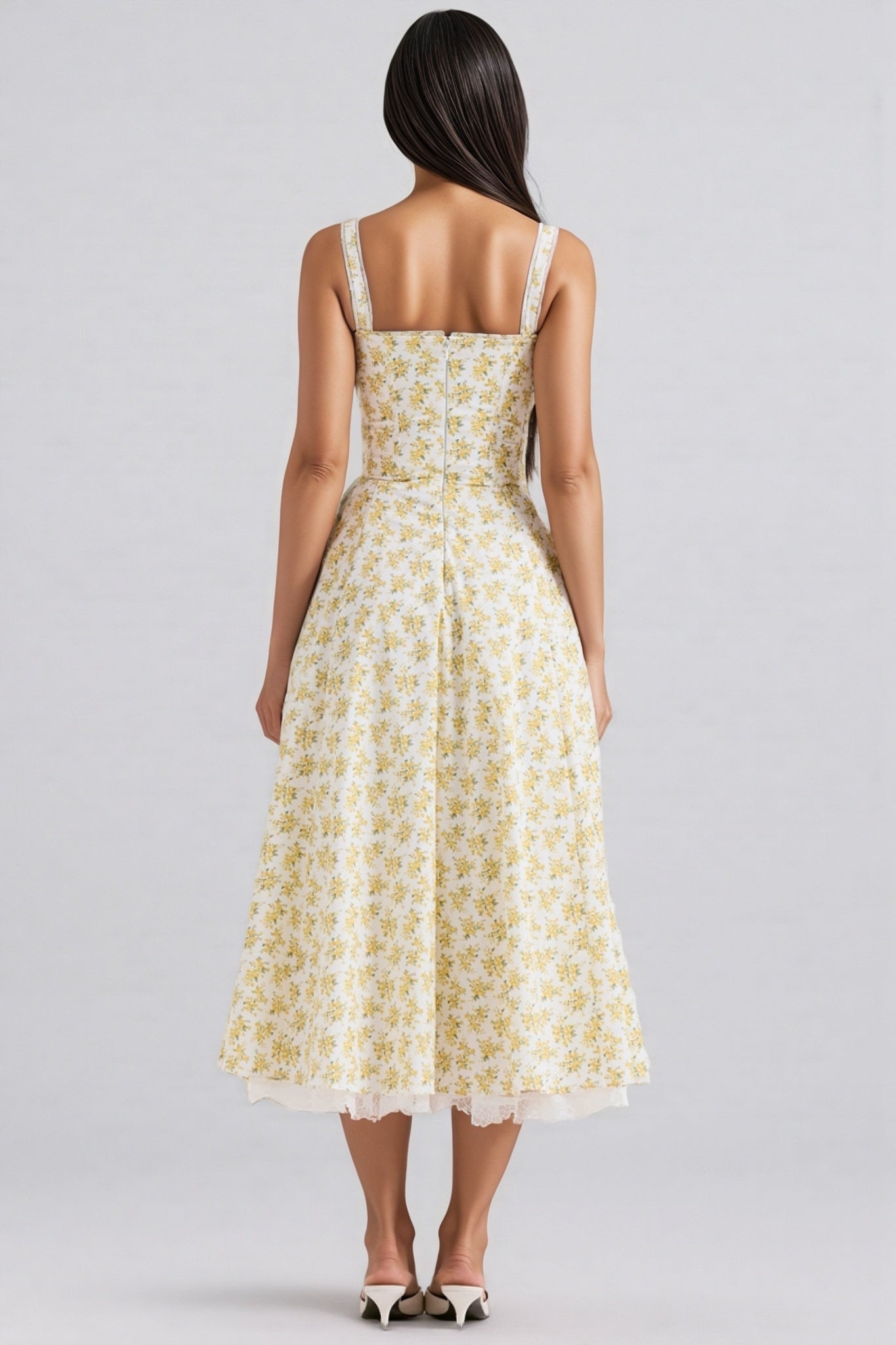 Emork White Print Cotton Midi Dress
