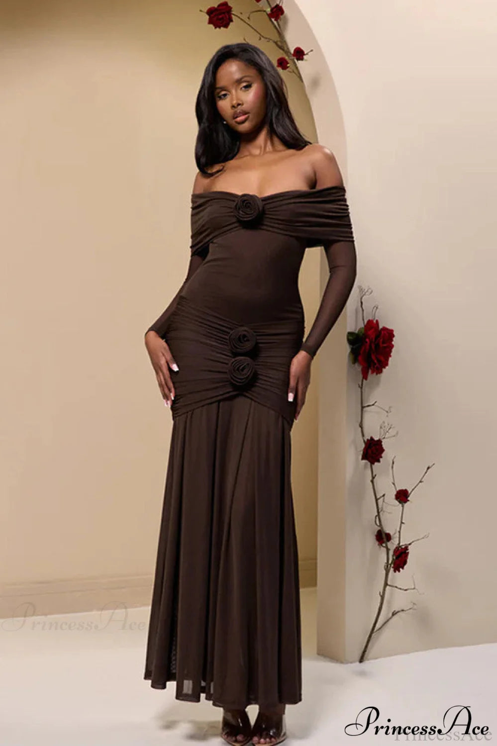 Ruched Off Shoulder Bodycon Maxi Dress