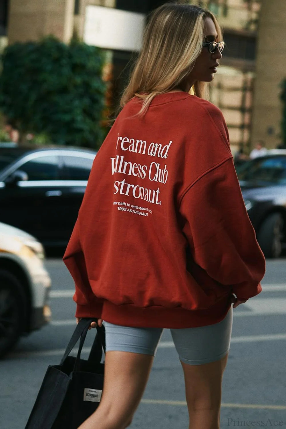 Simple Color Letter Print Crew Loose Sweatshirts