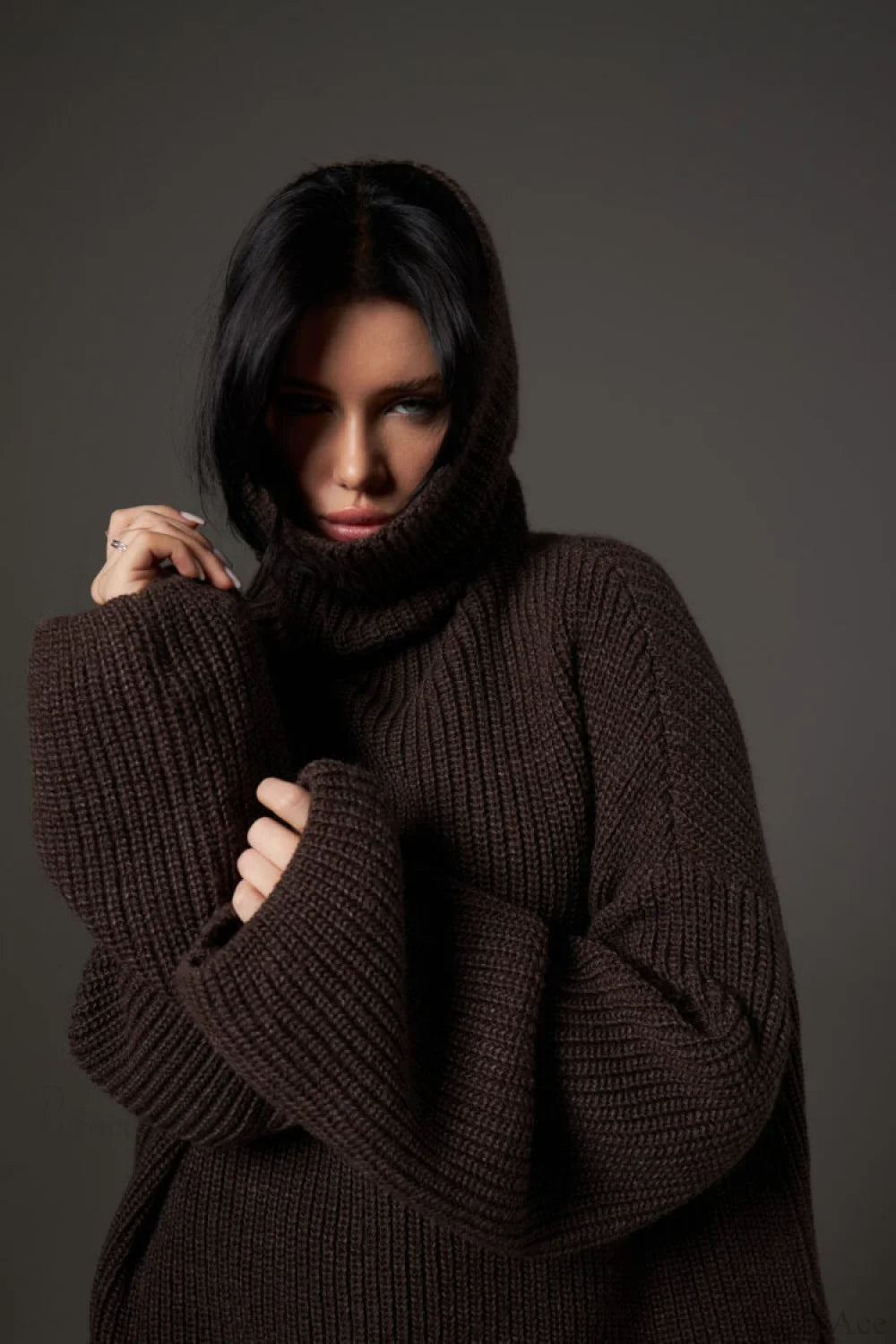 Color Simple Turtleneck Pullover Mid Length Knit Sweater