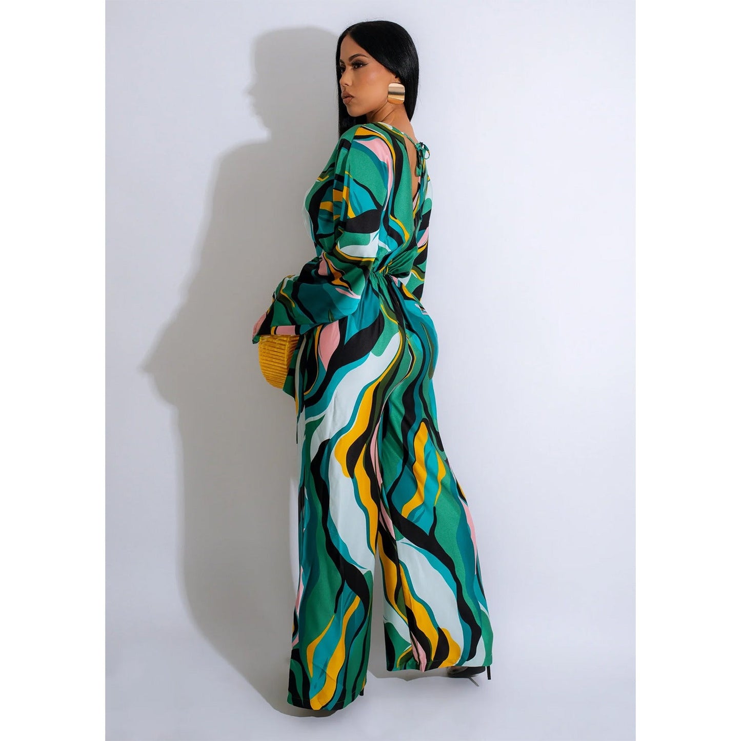 Mixed Print Bandage Design Wide Leg Jumpsuit At9056