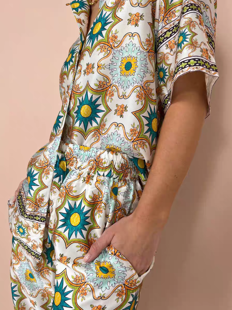 Print Satin/ Linen Shirt & Pants Co-ord Set
