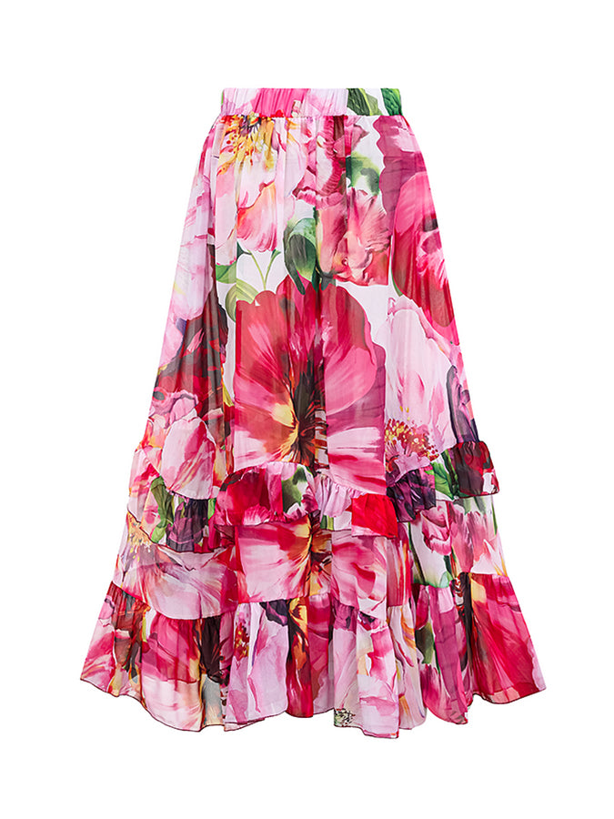 Ruffle V Neck Flower Printed One Piece Swimsuit and Skirt
