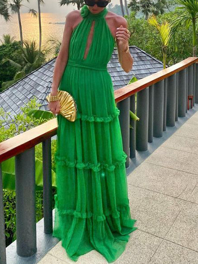 Green 3d Halter Maxi Dress