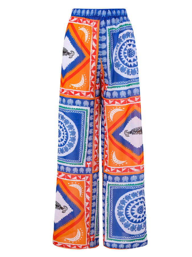Halter Printed One Piece and Pants Swimwear