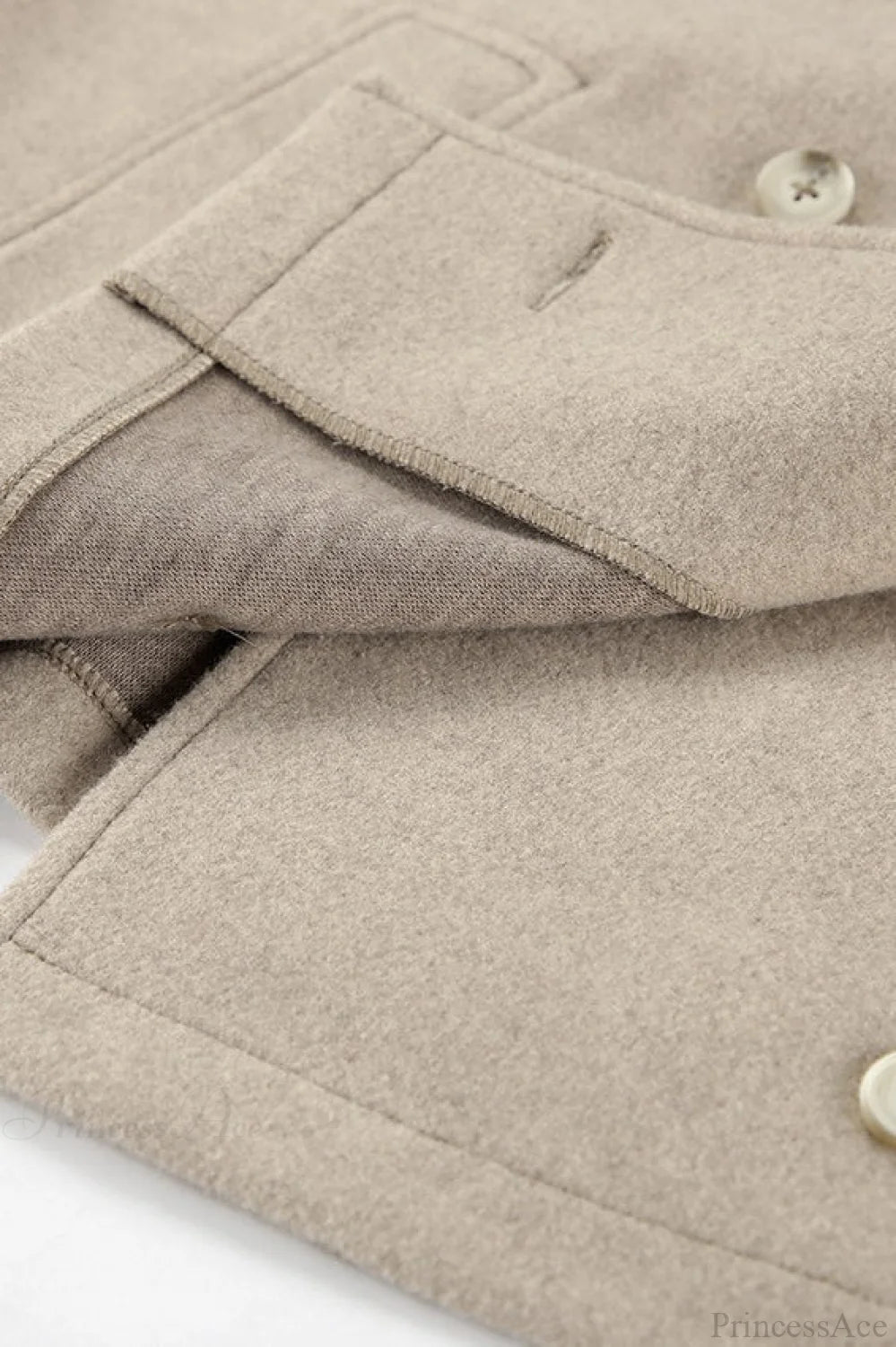 Khaki Double Breasted Thickened Wool Blend Coat