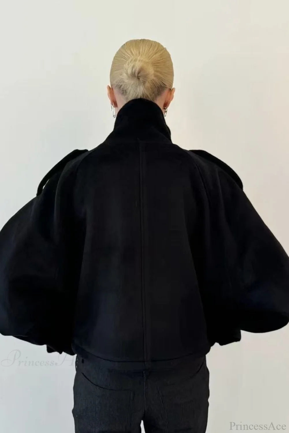 Stand Collar Buttoned Short Wool Coat