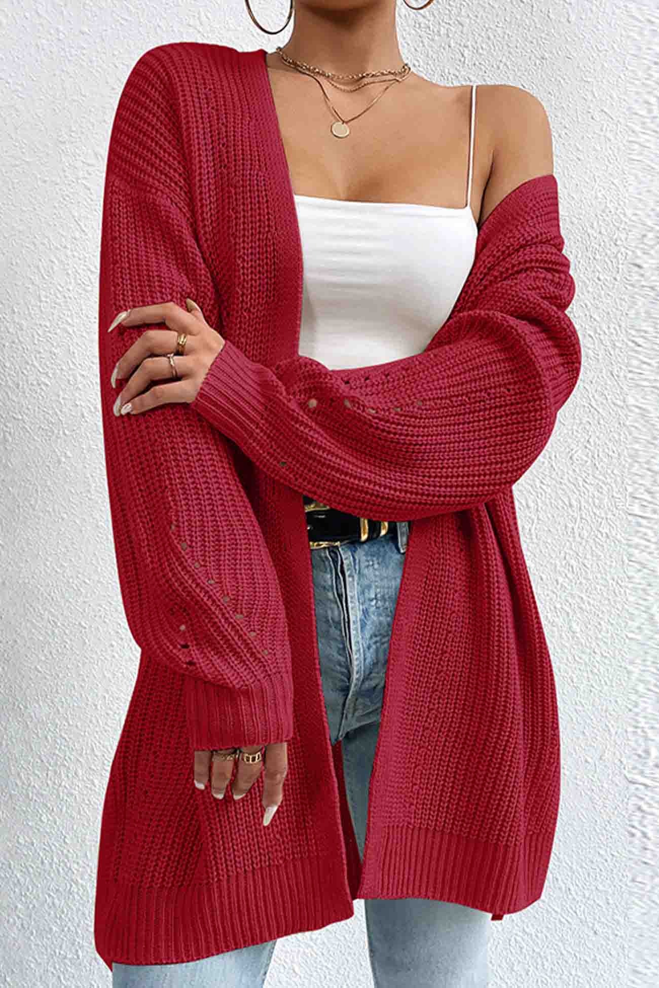 Open Front Mid-length Cardigan